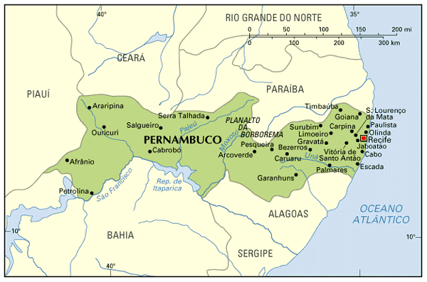 Estados do Nordeste - Mapa do estado de Pernambuco.