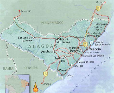 Estados do Nordeste - Mapa do estado de Alagoas.