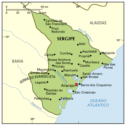 Estados do Nordeste - Mapa do estado de Sergipe.